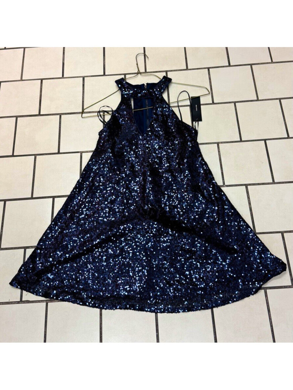 Lulus Navy Blue Sequin Mini Dress Halter sleeveless